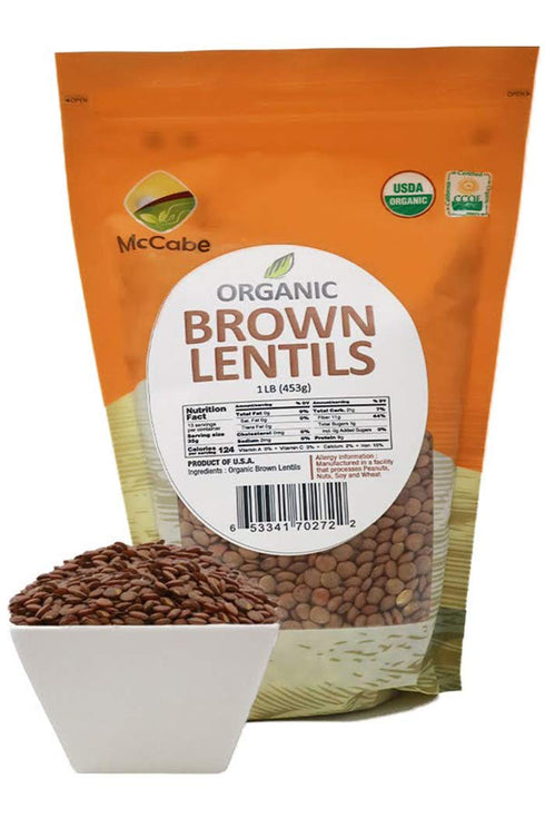 1Lbs McCabe Organic Brown Lentils - Bulk Lentils Rich in Fiber & Minerals | USDA and CCOF Certified | Product of USA |