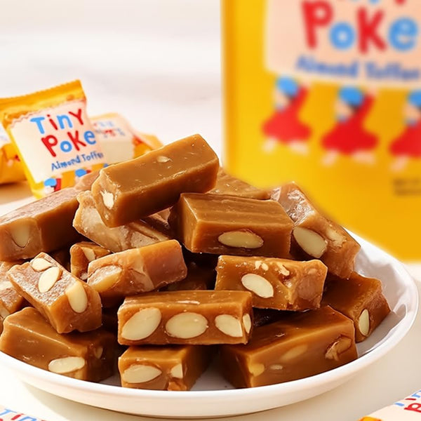 Tiny Poke Almond Toffee Candy, Hard Caramel Candy with Almonds, Individually Wrapped, 3.8 oz