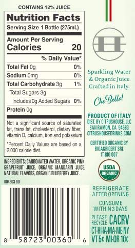 9.3 oz (Pack 6) Citrushouse Sparkling Water & Pink Grapefruit Mandarin Orange Juice, fl