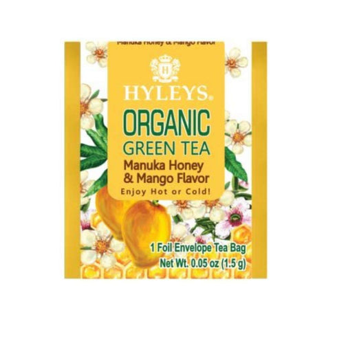 Hyleys Organic Green Tea - Manuka Honey and Mango Flavor, 25 Tea Bags