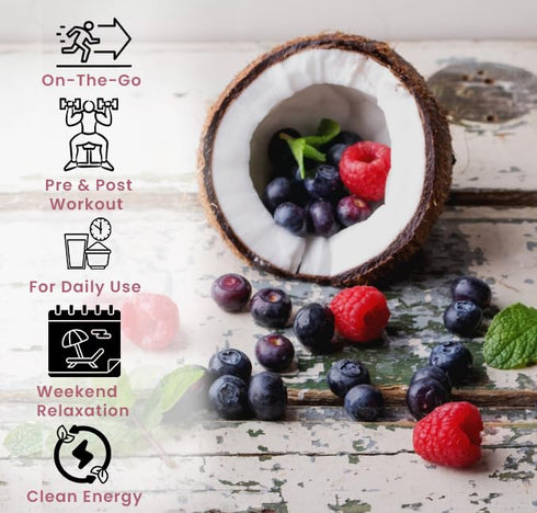 100mg 15 Pack Bobelo Self Carbonating, Clean Energy + Hydration Electrolytes Powder Drink Mix, Coconut Berry Blitz