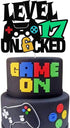 Level 17th Unlocked Sign Cake Topper - Happy 17th Birthday Decorations for Video Game Themed Party Supplies