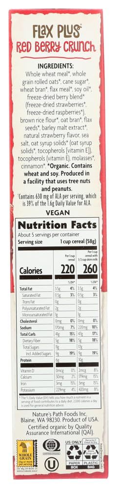 miubaao Crunch,10.6 oz, (pack 3) Nature's Path Organic Cereal, Flax Plus, Red Berry