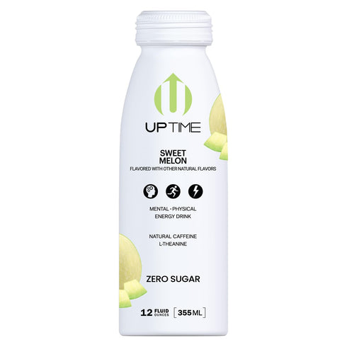 Summer 12 Pack, 142mg 5 12 oz UPTIME Energy Drink, Sweet Melon Sparkling, Vitamin C, L Theanine, Calcium, Sugar Free