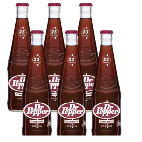 12 Oz (Pack 6, 72 Oz) Dr Pepper Real Sugar Soda Glass Bottle of Total