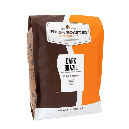 Fresh Roasted Coffee, Dark Brazil, 5 lb (80 oz), Med-Dark Roast, Whole