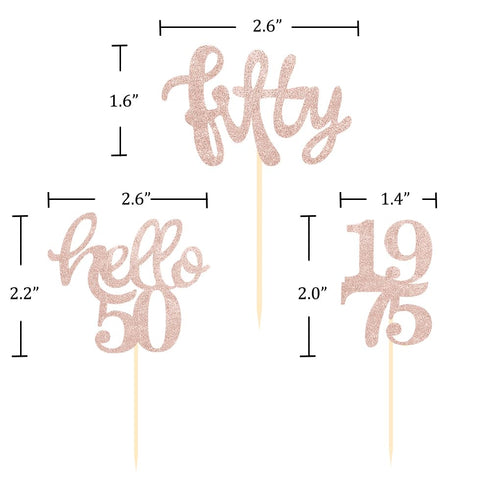 24 Pcs Rose Gold Glitter Cupcake Toppers for 50th Birthday Party Celebrations and Decorations
