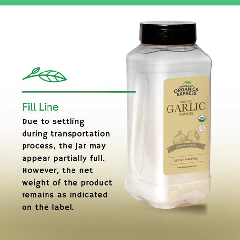18 oz. HQOExpress Organic Garlic Powder Non GMO, Kosher, USDA Certified Organic Garlic Sweet and Sharp Aromatic