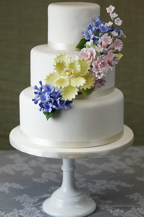 1 Count Sugar Blossom Cake Spray Gumpaste Flowers for Cake Decorating Soft Pink Cherry Blossoms with Green Leaves by