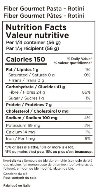 56% 110 6 Pack Fiber Gourmet Light Rotini Keto Pasta - Low Net Carb Pasta with High Fiber, Fewer Net Carbs, Calories