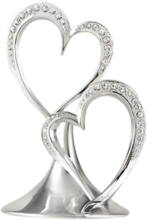 Sparkling Love Double Hearts Cake Topper, 5.5-Inches, Metal with Rhinestones, Silver