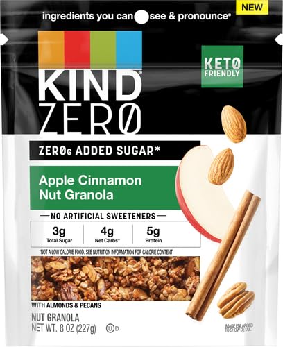 Sugar,5g Protein,(Pack 2) KIND Zero Added Sugar Keto Granola,Apple Cinnamon Nut,Good Source of Fiber,Gluten Free,Low