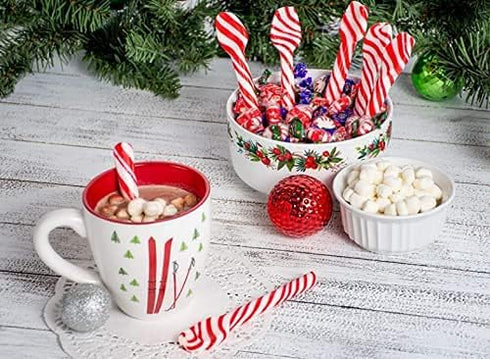 72ct(12 6ct BCL Peppermint Candy Cane Spoons, Classic Edible Stirring Spoon for Hot Chocolate Coffee & Dessert
