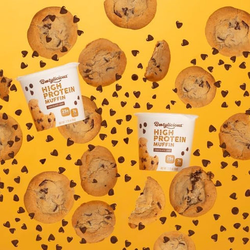 25g 16g 2.39oz 12-Pack Bootylicious | Protein Muffin | Chocolate Chip | Low Carb, Fiber, Low Glycimic Index, Low Sugar