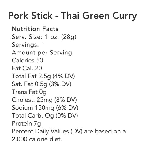 100% 6 Count (1 oz Big Fork Thai Green Curry Pork Snack Sticks Small-Batch, Hickory-Smoked Meat Sticks | Berkshire Pork