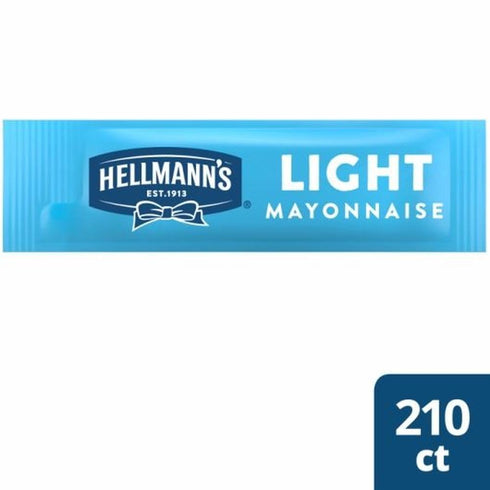 HELLMANN'S Packets 100% 0.38 oz, Pack 210 Light Mayonnaise Stick Easy Open, Condiment for Sandwiches, Salads, Mayo Made