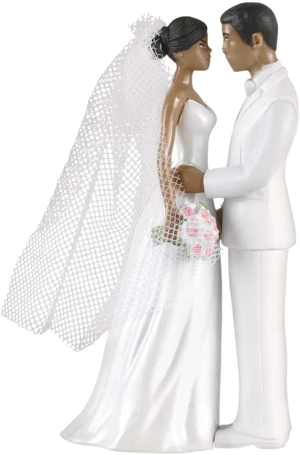 Elegant African American Couple White Plastic Cake Topper, 4.5" (1 Count), Unique Centerpiece Decoration for Weddings