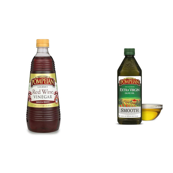 Pompeian Gourmet Red Wine Vinegar 30 Fl Oz and Smooth Extra Virgin Olive