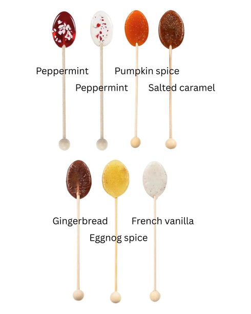 TULLIPAK 7 Pack Winter Holiday Candy Spoons | | Edible Stirring Spoons for Hot Beverages & Desserts | Fun & Flavorful