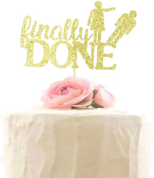 XIUHUBA Glitter Divorce Cake Topper, Finally Done, Gold Glitter, Divorce Party Decor