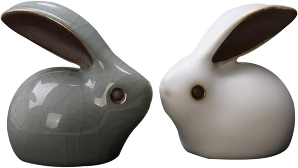 VICASKY 2Pcs Miniature Bunny Figures, Ceramic Easter Rabbit Bunny Figurines for Fairy Garden Statues, Cake Topper for