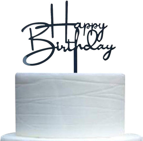 Happy Birthday Cake Topper for Birthday Party Decorations, Black Acrylic