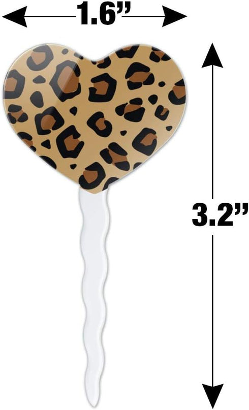 Set of 6 Leopard Print Animal Spots Heart Love Cupcake Picks Toppers Decoration