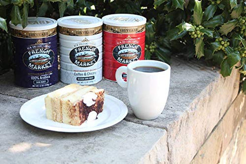 12oz (Pack 3) French Market Coffee & Chicory Decaffeinated Medium-Dark Roast Ground Coffee, Can