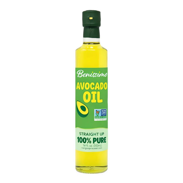Benissimo 100% Pure Avocado Oil, 500ml Glass Bottle, Allergen-Free and Non-GMO, Premium
