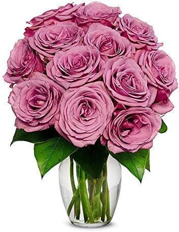 From You Flowers - One Dozen Purple Roses with Glass Vase |