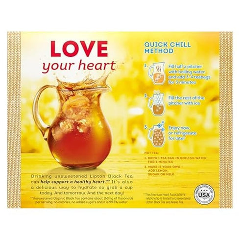 5.74 oz 72 Count, Pack 5 Lipton Organic Tea Bags Tastes Great Hot or Iced Organic Black Tea Can Help Support a Healthy