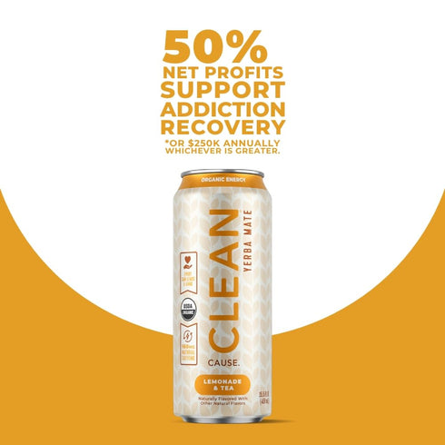 160mg (15.5oz 12-Pack CLEAN Cause Lemonade and Tea Yerba Mate Tea Non-Carbonated, USDA Organic Energy Drink