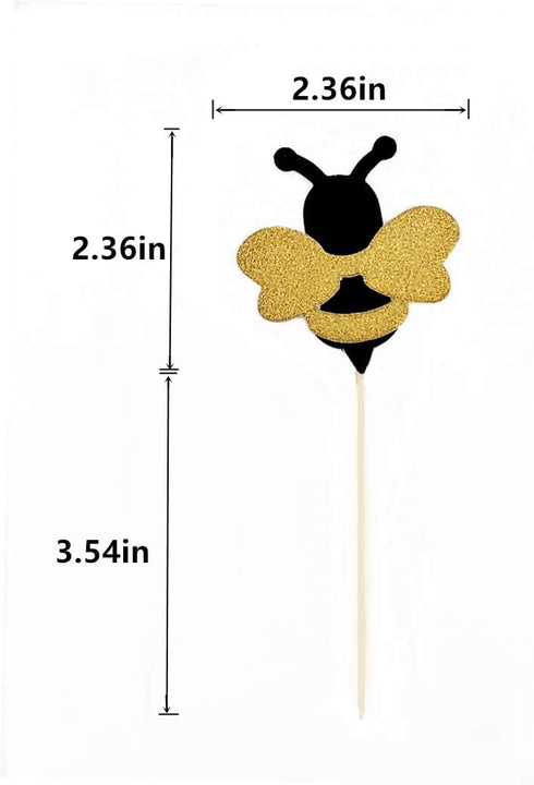 24 Pack Glitter Bumble Bee Cupcake Toppers for Baby Shower and Gender Reveal Party Decorations