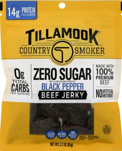 Country 2.2 Tillamook Smoker Zero Sugar Keto Friendly Beef Jerky, Black Pepper, Ounce