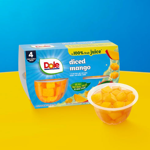 100% 4 oz 24 Pack Dole Diced Mango in Fruit Juice - Dole Fruit Bowls - Bowls