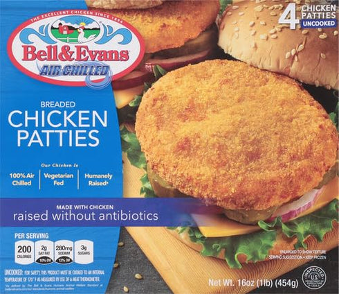 Bell & Evans Frozen 16 oz Breaded Chicken Patties