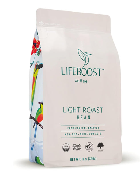 Lifeboost Light Roast Whole Bean Coffee - Low Acid Organic Coffee, Non-GMO,