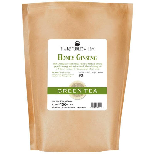 The Republic of Tea Honey Ginseng Green Super Refill, 100 Tea Bags for Refreshing Beverage