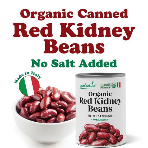 14 oz (Pack 4) Food to Live Organic Italian Red Kidney Beans, of Unsalted, Non-GMO, Vegan. Ready to Eat. Perfect