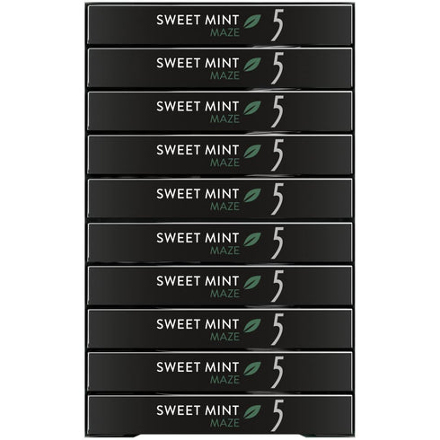 5 15 (Pack 10) Gum Sweet Mint Sugar Free Chewing Gum Bulk, Stick Box