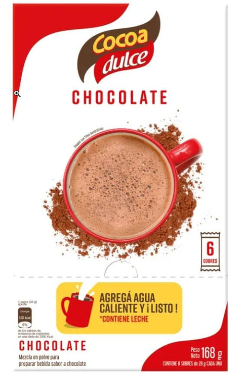 Cocoa Dulce Chocolate Hot Cocoa Drink Mix, Instant Powder with Milk, 6 Single-Serve Sachets