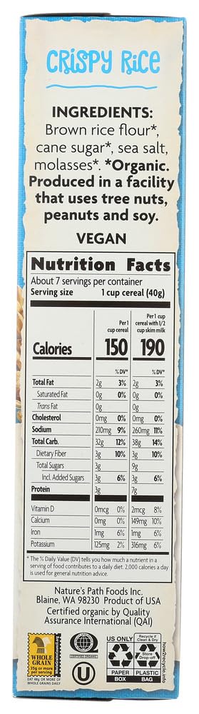 10 oz 2 Nature's Path Organic Cereal Whole Grain Crispy Rice -- - pc