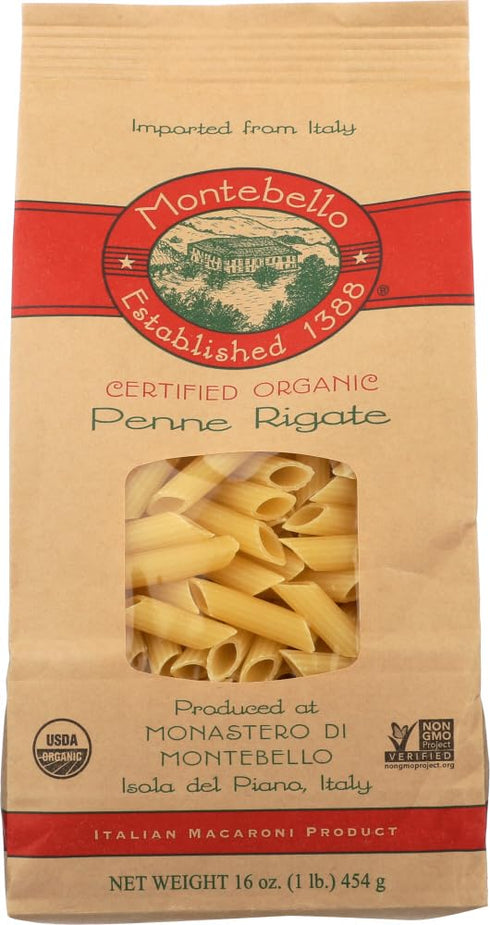 MONTEBELLO Organic Pasta, Penne Rigate, 16-Ounce Bag (Pack of 2)