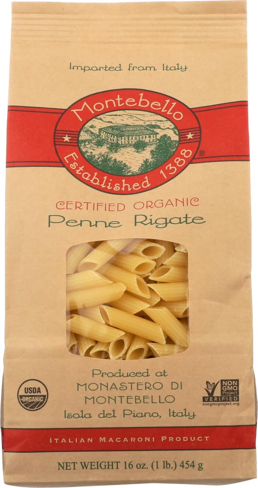 MONTEBELLO Organic Pasta, Penne Rigate, 16-Ounce Bag (Pack of 2)