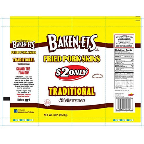 Baken-Ets 3 Oz Pack 6 Expect More Fried Pork Skins Traditional Chicharrones Flavored