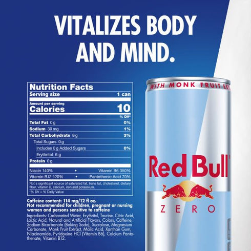 12 oz., 114mg Pack 4 Red Bull Zero Energy Drink, fl. with Caffeine, Taurine & B Vitamins, of cans