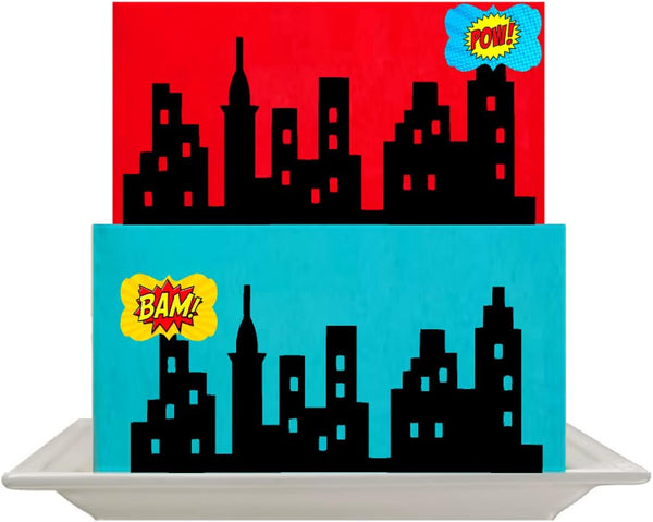 Scenic Theme Stick On/Lay On Cake Border Decoration Toppers - Super Hero Lighted City Backdrop
