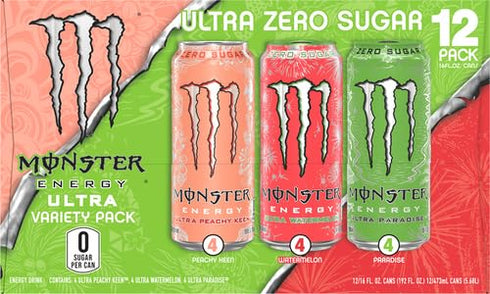Pack, 16 oz, Pack 12 Monster Ultra Variety Ultra Watermelon + Ultra Paradise + Ultra Peachy Keen fl