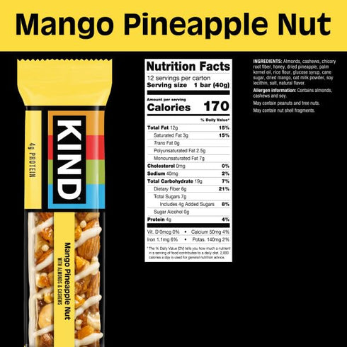 4g 36 Count KIND Healthy Snacks Bars, Mango Pineapple Nut, Gluten Free, High Fiber Snacks, Protein