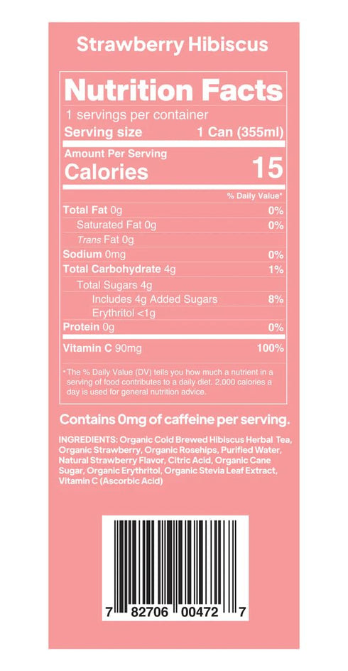 12-Pack 12oz Beachball Organic Strawberry Hibiscus Iced Tea (Caffeine Free) Low Sugar, Low Calorie, No Artificial